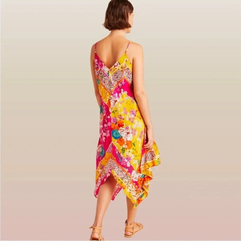 Anthropologie Daria Handkerchief Sleep Midi Dress Multi Floral Asymmetrical XS/S